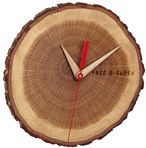 TFA Dostmann 60.3046 Tree-O-Clock Analoge Wanduhr aus echtem Eichenholz (braun mit Batterien)