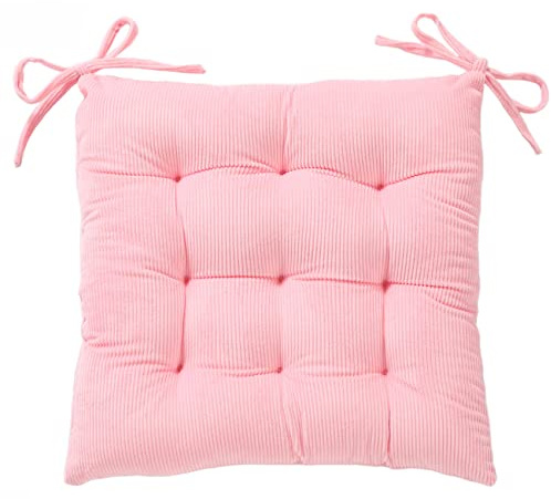 HLOVME Corduroy Chair Cushion with Ties Ultra Soft Warm Floor Cushion for Kids Reading Nook Comfortable Square Seat Cushion for Adult 15.7”x15.7”, Pink