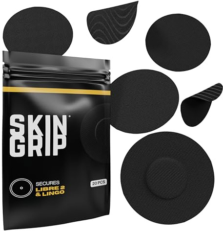 Skin Grip Adhesive Patches for Freestyle Libre 2 & Lingo CGM – Waterproof & Sweatproof for 10-14 Days, Pre-Cut Adhesive Medical Tape, Sensor Cover – 20 Pack, Black