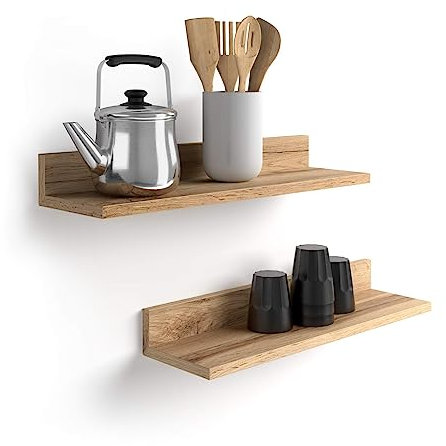 MOBILI FIVER, Par de estantes Rachele de 60 cm, Color Madera rústica, Aglomerado y Melamina, Estante de Pared para Habitación, Corredor, Cocina, Entrada, Salon, Oficina, Made In Italy