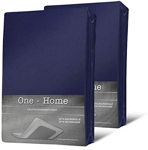 one-home 2er Pack Spannbettlaken FROTTEE 90x200 cm - 100x200 cm Navy blau Spannbetttuch
