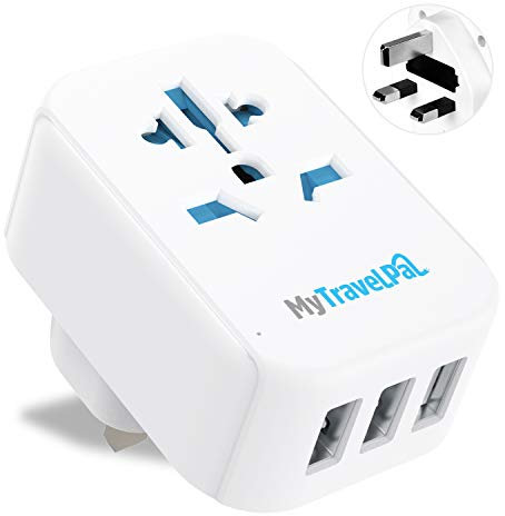 US To UK Plug Adapter With USB Ports | MyTravelPal® World To UK Charger - Accepts USA, Europe, Australia, China Plugs For Use in UK | Type G Adaptor