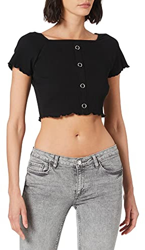 NA-KD Babylock Ruffle Top Camisa, Negro, 2XL para Mujer