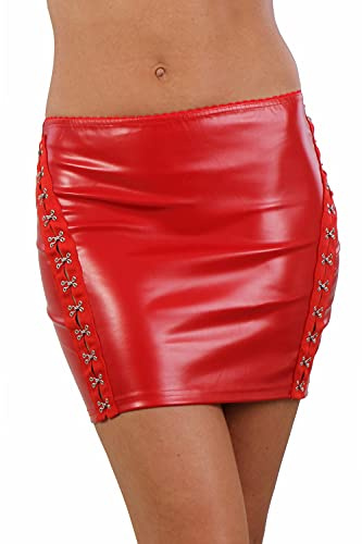 MISS NOIR Wetlook sexig minikjol (S-3XL) läderlook PVC damer kort kjol med dragkedja party Cl, Rot (20027-rd), S