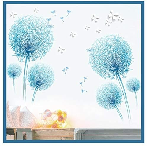 COVPAW® Wandtattoo Wandaufkleber XXL Löwenzahn Blau Pusteblumen Dandelion Wandsticker Wandbild Bilder Wohnzimmer Schlafzimmer Deco
