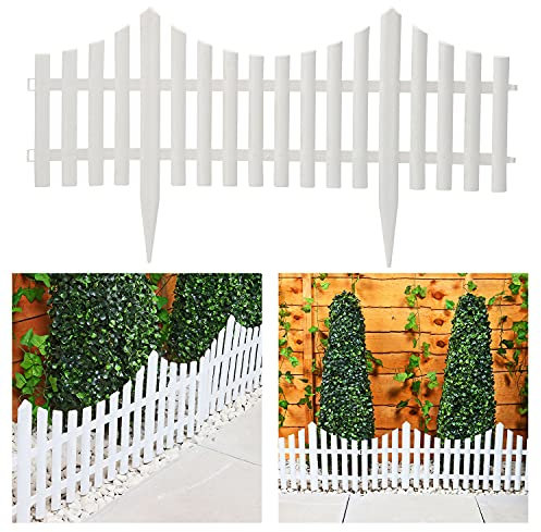 Taylor & Brown Set of 8 Decorative White Picket Garden Fencing Wooden Effect Plastic Edging Lawn Plant Border Flowerbed Patio Driveway | Covers a 4.8m Long Edging