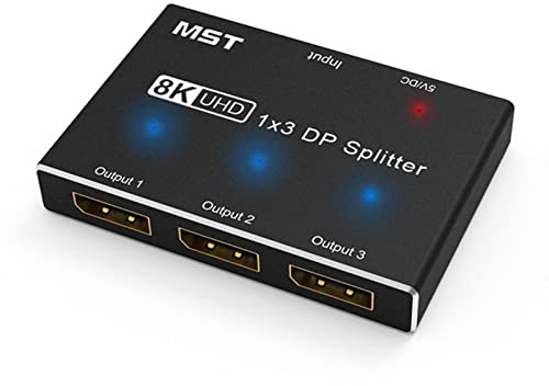 cigemay 1 In 3 Out DP Splitter, DisplayPort Splitter 8K 30Hz 4K 144Hz Triple MST SST Hub für Heimkino Schule Hotel Converter Multi Screen Transfer 8K 60Hz Abwärtskompatibel