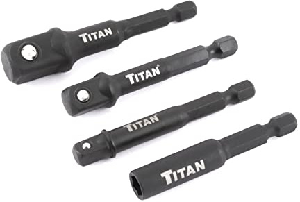 Titan - Adaptador de enchufe de impacto de 4 piezas y soporte magnético para brocas (12002)