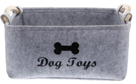 Mikikit Dog Toy Box Storage Felt Pet Toy Basket with Handles Foldable Pet Organizer Bin for Dog Toys Accessories and Kids Toys 15.35 X 10.63 X 6.30 in