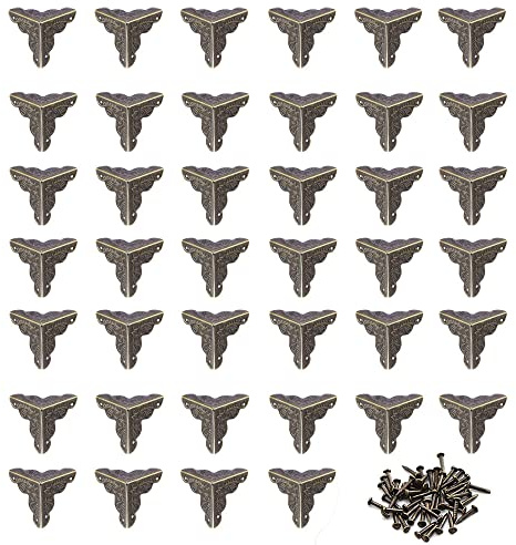 40Pcs Vintage Messing Antik Optik Schutzecken,Kante Eckenschutz Antik Möbel Ecken Vintage Bronze Eckenschutz Metall Kantenschutz Möbelstück,mit 240 Passende Nägel,für Kisten (25 * 35mm)