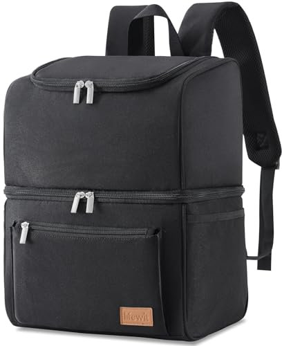 Lifewit Zaino Termico 21L (30 Lattine), Borsa Frigo Zaino Grande, Zaino porta Pranzo Doppio Strato a Tenuta Stagna, Zaini da Picnic Portatile per Ufficio/Spiaggia/Barbecue/Campeggio/Viaggi, Nero