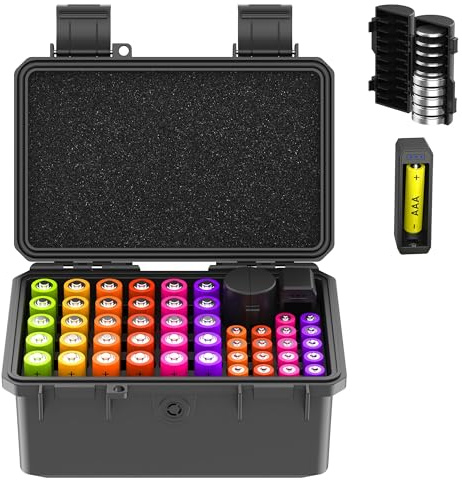 KIWIFOTOS AA AAA Coin Cell Battery Storage Case with Detachable Tester, 30 Slot AA, 18 Slot AAA, 10 Slot Coin Cell Batteries Holder Organizer, Hard Box & Water-Resistant