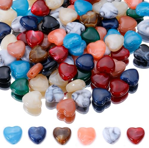100 Stück Herzförmige Acrylperlen mit Loch Bunte Cabochon Herzperlen zum Auffädeln für DIY Schmuckherstellung, Armbänder, Halsketten, Ohrringe & Schlüsselanhänger (3)