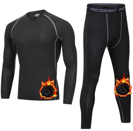 HZQIFEI Ensemble de sous-Vêtements Thermiques Homme, Base Layer Maillot et Pantalon Chaud Ensemble de Thermique Homme pour L'entraînement Ski Running Randonnée (Style#1, 3XL)