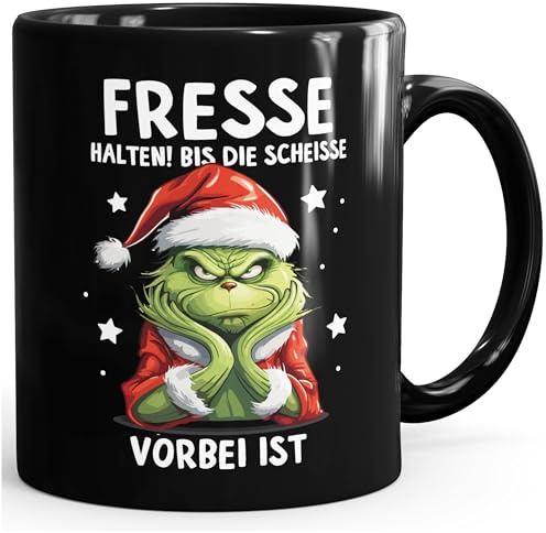 MoonWorks® Weihnachtsnörgler Tasse Anti Weihnachten Spruch Ironie Sarkasmus lustige Weihnachtsbecher Geschenke für Weihnachtsmuffel Schwarz standard
