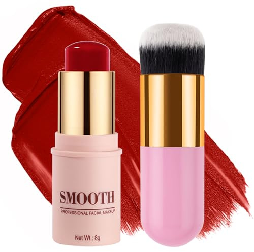 Hot Red Monochromatic Cream Blush Stick for Cheek, Eyeshadow, Lip, 0.28oz