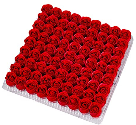 SHAVERUSH 81 Pezzi Rosa Sapone Fiore, Rose Artificiali Profumate per San Valentino, Decorazione di Nozze e Regali di Natale (Rosso)
