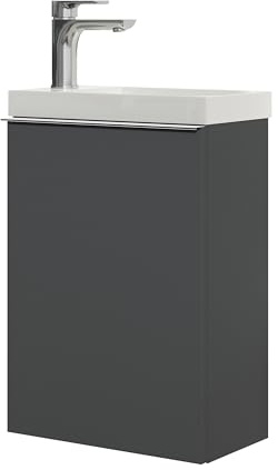 BERNSTEIN Waschbecken mit Unterschrank Kleines Badmöbel-Set Lavoa 40 cm in Anthrazit, Griffe in Chrom, Waschtisch mit Schrank - 5 Jahre Garantie - Gästebad Gäste-WC mit Tür