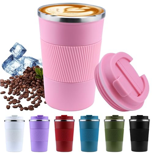 Disoza 380 ml Thermobecher Kaffee to go Kaffeebecher Thermobecher Thermo Becher mit Deckel Termokaffeebecher Thermotasse Trinkbecher mit Deckel Travel Coffee Mug Kaffeebecher to go (Rosa)