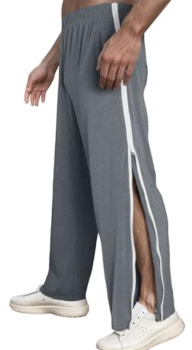 FEOYA Reha Hose Herren Trainingshosen Jogginghosen mit Seitenreißverschluss Volle Öffnung Fitnessstudio Sport Nach der Operation Lounge Hose mit Taschen M-3XL