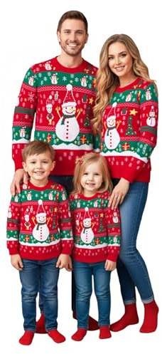 Becotal Suéteres feos de Navidad para Mujer 2024, Divertidos suéteres de Navidad de Manga Larga, suéteres de Papá Noel, muñeco de Nieve Rojo, S