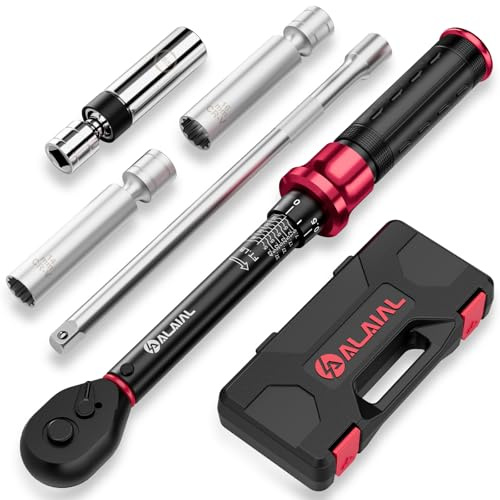 Magnetic Spark Plug Socket Set with Torque Wrench 3/8 Drive, 5-45 ft.lb/6.8-61 Nm, 5PCS Swivel Spark Plug Socket Set with Torque Wrench, Spark Plug Socket (14mm/16mm/5/8-inch), 10 Extension Bar