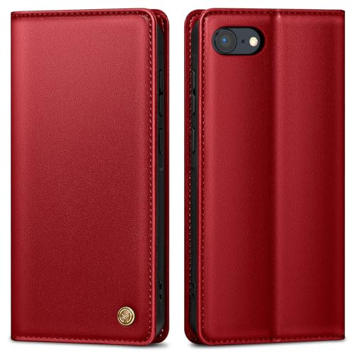 AIMOYU Handyhülle für iPhone SE Hülle, Premium Lederhülle Tasche für iPhone 7/8 Hülle Brieftasche Kartenfach Standfunktion Flip Case Schutzhülle für iPhone SE 2022/2020 Klappbar, Rot