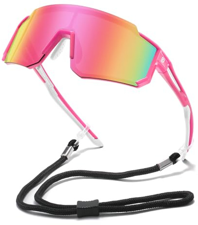 DUCO Polariserad, ungdomssport, cykling, skugga, lätt ram, UV400, barn, pojkar, flickor, baseball-solglasögon 8–16 år, DK310, Rosa ram vit rosa tempel Revo rosa lins