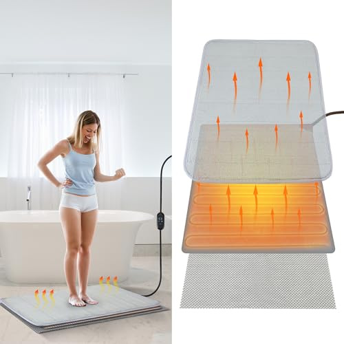 Enhon 3-in-1-Badezimmer-Heizkissen-Set, einstellbare Temperatur (-0 - 63,9 °C) und Zeit (0–24 Stunden), beheizter Badteppich mit Memory-Funktion, wasserdichte Badezimmermatte, 56 x 40 cm