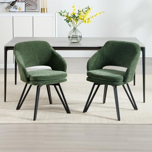 chairus 2er-Set Esszimmerstuhl Drehbar, Moderne Metallbeine, Chenille/Grün | Bequeme Küchenstühle, weicher Chenille-Bezug und 180° Drehung, ideal als Akzentstühle für Esszimmer, Küche oder Wohnzimmer
