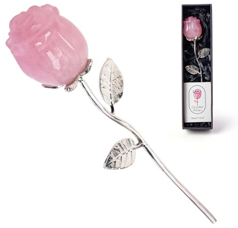 RJINGSHI Rose Flower Gifts Natural Crystal Quartz Eternal Rose Flower Gift Set – Pink Forever Roses for Women Girlfriend Wife Mom Sister Grandma (Valentine's Day, Rose Day, Anniversary Keepsake)