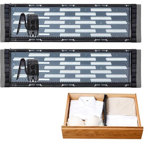 xyuayamz Schubladen Trenner, Schubladentrenner Verstellbar, Trennstege für Schubladen, Drawer Dividers für Küche Büro Schlafzimmer Badezimmer, 30-49CM, 2 Stück, Transparent Schwarz