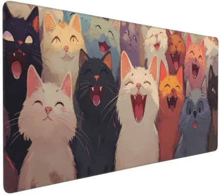 Niedlich Katze Mauspad,Large XXL Mouse Pad 700x300x3mm Tastatur Matte, Groß Vernähte Kanten WassXerdicht Anti-Rutsch Mauspad,Erweiterter Schreibtisch Schutz Mauspad für Geschenk Weiblich Office k-563