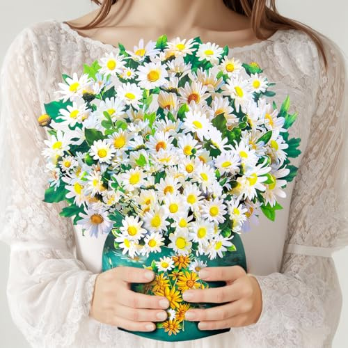 CNLITIHEKA Biglietti pop-up con bouquet di margherite, biglietti di auguri pop-up con bouquet di fiori, biglietto pop-up per la festa della mamma, biglietto di auguri per la guarigione presto,