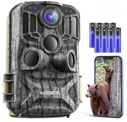 DEATTI Wildlife Camera, 4K 48MP HD WiFi Bluetooth Trail Camera with Night Vision Motion Activated, 120°Detection Angle with 32GB Card for for Garden Wildlife, IP66 Waterproof, 8*AA Batteries