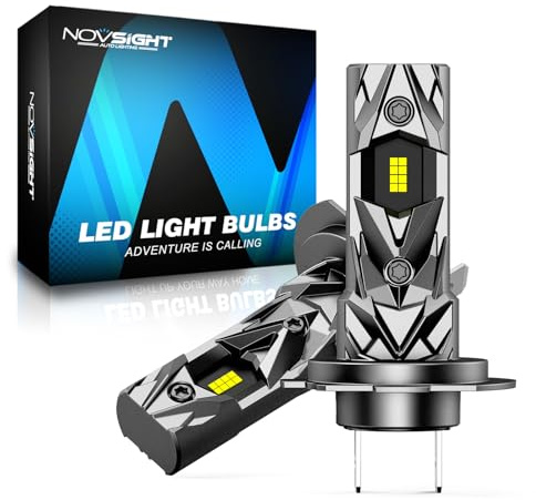 NOVSIGHT Ampoules H7 LED, Taille 1:1, 20000 lm, 6500K, 60W, Lot de 2 | Plug and Play,faisceau homogène, dissipation thermique, IP68, sans ventilateur