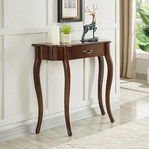 Tavolo Consolle In Legno Massello con Cassetto, Tavolo D'ingresso Semicircolare, Elegante Mobile Espositivo A Mezzaluna per Soggiorno, Corridoio, Corridoio, Divano(89x28x80cm(35x11x31inch), Coffee)