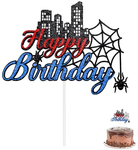 SAVITA Cartoon Spider Geburtstagstortenaufsatz, Glitzerpapier Superhelden-Thema Tortendeko Geburtstag Doppelseitig Partydekoration für Jungen und Mädchen