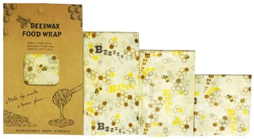 Beeswax Wraps | Eco Friendly Sustainable Reusable Food Wraps | Biodegradable Zero Waste Plastic Free Food Storage | Bowl Covers | Organic Bees Wax Cheese Bread Sandwich Wrappers (Bees)