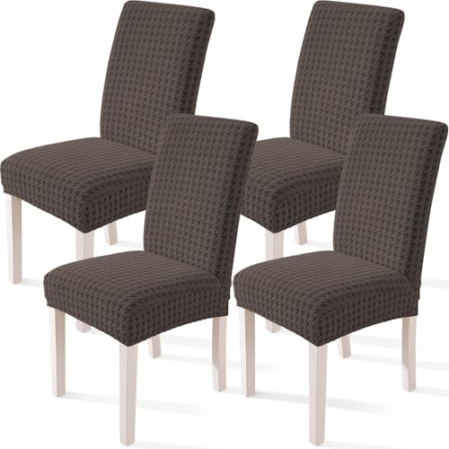 YSTELLAA Stretch Stuhlhussen 4er Set, Stuhlbezug Elastischer, Hussen Für Stühle Abnehmbarer, Stuhlbezüge Chair Cover Langlebig Universal, Für Bankett Deko Und Hochzeit Partys, Braun