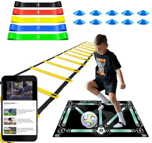 Football Training Equipment, Soccer Practice Aids with Football Training Mat, Resistance Bands, Ladder, Cones, Improve Agility, Footwork and Coordination