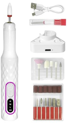 Kit de taladro de uñas, kit de máquina de taladro de uñas en polvo de inmersión de gel acrílico – 15000 RPM herramienta de aseo de manicura y con 3 velocidades ajustables para moler, pulir y