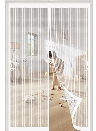 Magnetic Fly Screen Door 84 x 178 cm Automatically Closes, Keep Bugs Out, Without Drilling, Easy to Install, Magnetic Door Screen Mesh for Patio/Balcony, White