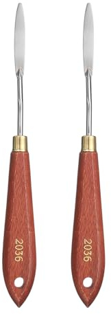 QUARKZMAN 2pcs Outil Peinture Spatula Couteaux à Peinture Rouge/Argent | Avec Trou Manche En Hêtre, 1.97 x 0.28, Lame En Acier Inoxydable, En Forme larme, 7.87 Longueur, Couteaux à Peinture