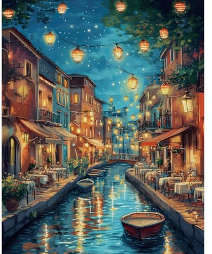 Paint by Numbers for Adults - Venice Night DIY Canvas Kit, 16x20 Inch | Acrylic Paint Canvas Set, Easy for Beginners, Relaxing DIY Art Craft Gift for Adults, Home Wall Decor, Without Frame
