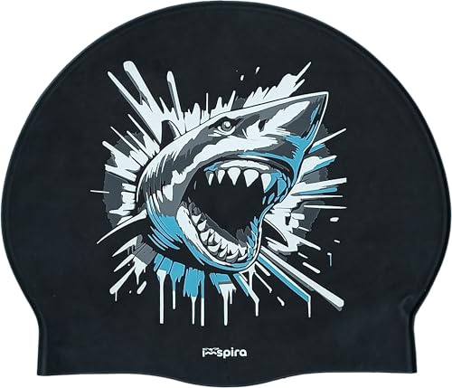 IMSPIRA Cuffia piscina silicone Shark cappello nuoto unisex adulto bambini 6 anni design divertente per allenamento gara aquagym waterpolo acque libere interno zigrinato per piscina uomo donna