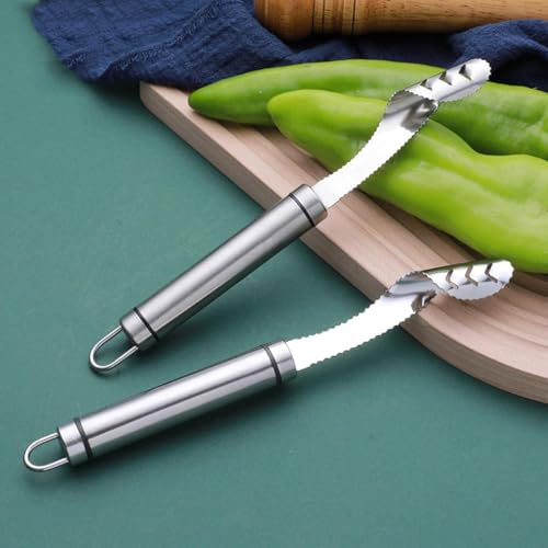 2pcs Stainless Steels Pepper Seed Corer Remover, Stainless Steel Jalapeno Tool, Chili Corer Remover with Serrated Slice and Handle Kitchen Tools Fruit and Vegetable Corers