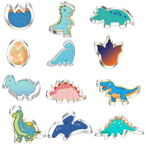 Dinosaurs Cookie Cutters, 12 Pack Sandwich Cutters for Kids, Dinosaur Cake Mould, Food Cutters for Kids Shapes, Dinosaur Sandwich Cutter, 4.2 * 7cm