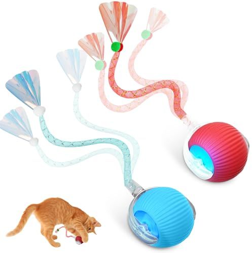 LITLBEST Jouets interactifs pour Chats d'intérieur, Jouets automatiques pour Chatons destinés aux Chats Adultes d'intérieur Qui s'ennuient, Jouet Intelligent (Rouge + Bleu)