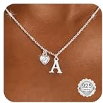 Astravia Silberne Initialen-Halskette für Damen, Teenager-Mädchen, S925 Silber, winzige Halskette mit 5A Zirkonia, Herzanhänger, Charm, A-Z, Monogramm, Namensbuchstaben-Schmuck, Geburtstagsgeschenk
